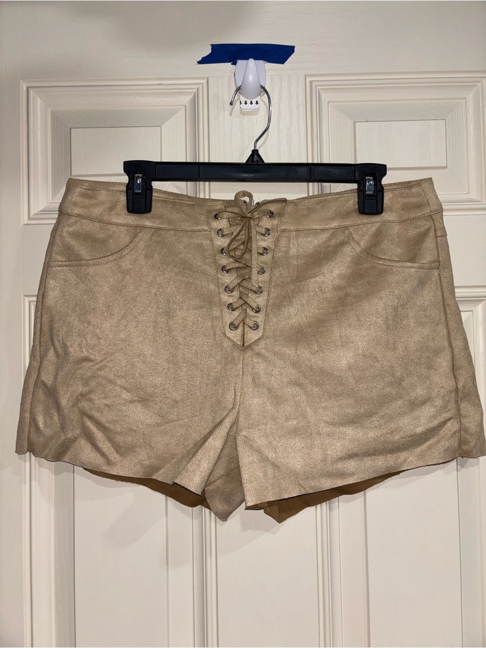 Forever 21 Tan Lace-Up High Waist Faux Suede Shorts
